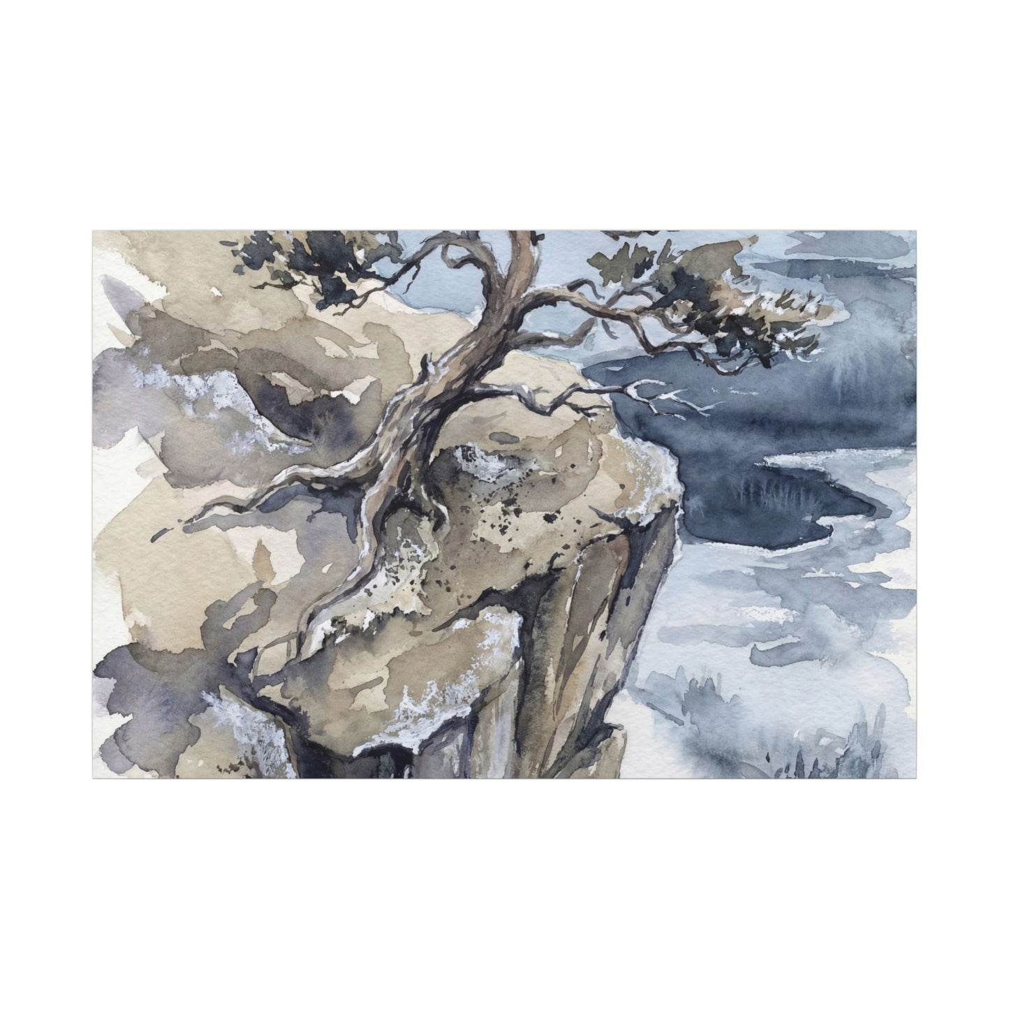 Pine Tree Canvas Art | Winter Japandi Watercolor Art Art Print