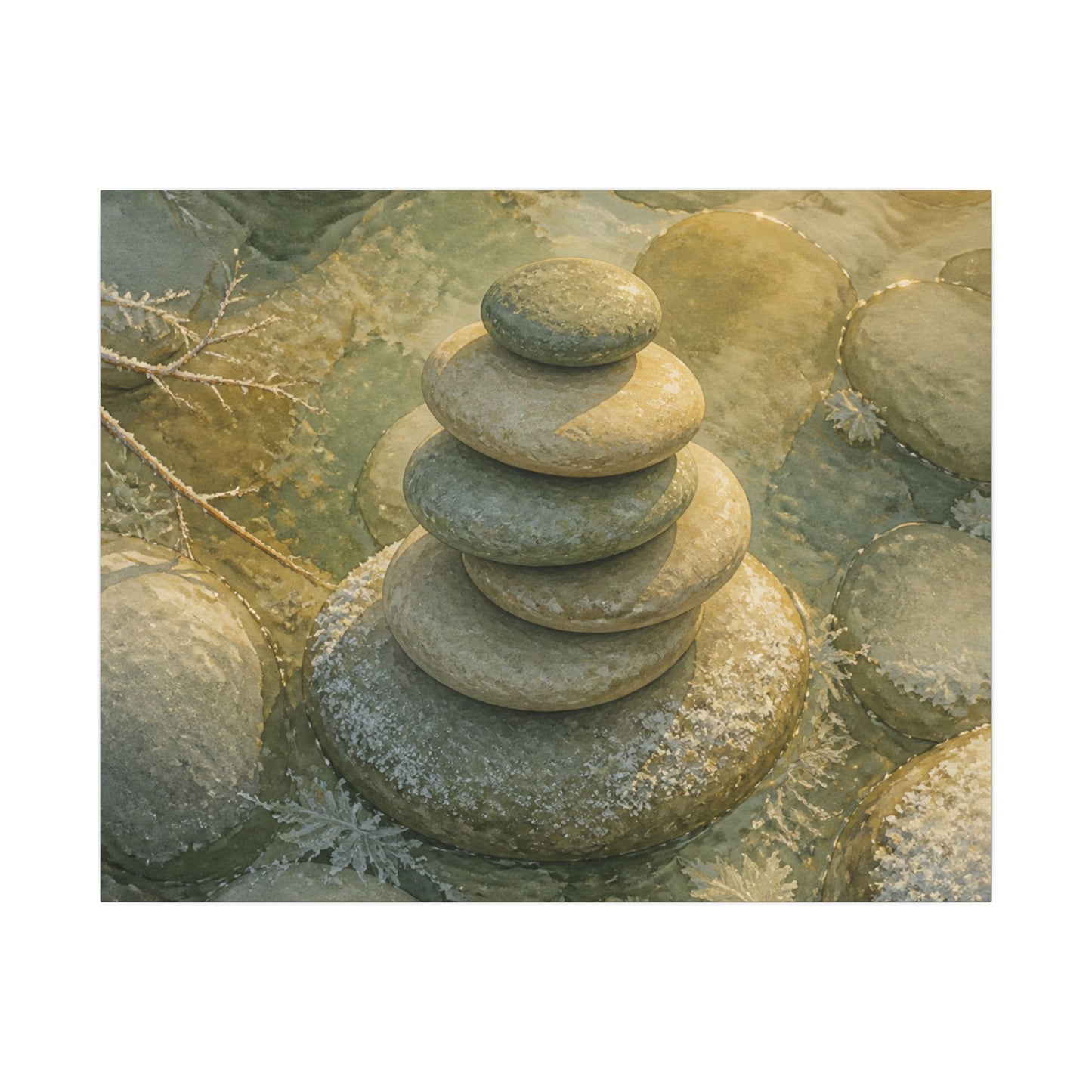 River Stones Watercolor Canvas Art | Elegant Japandi Art