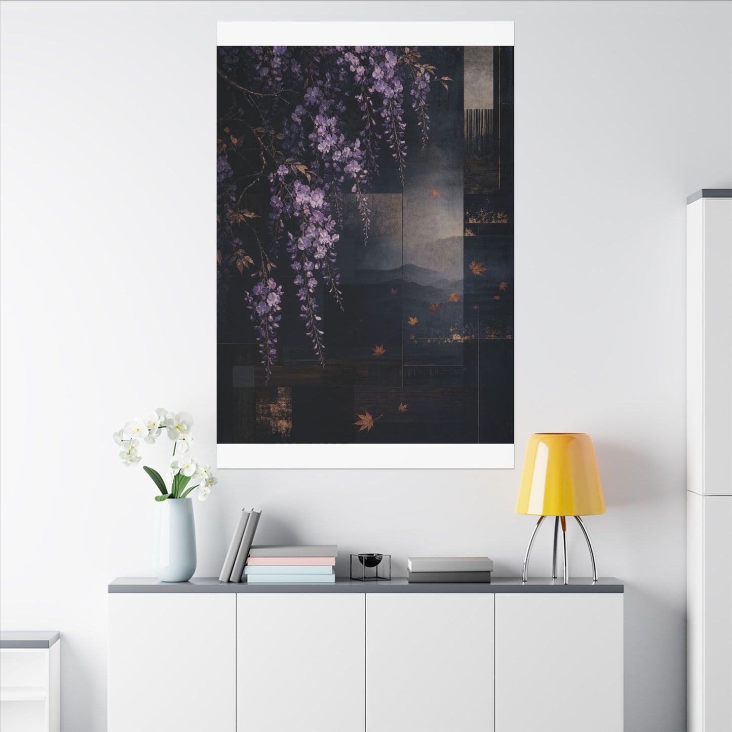 Dawn Wisteria Canvas Art - Dark Japandi Fukinsei