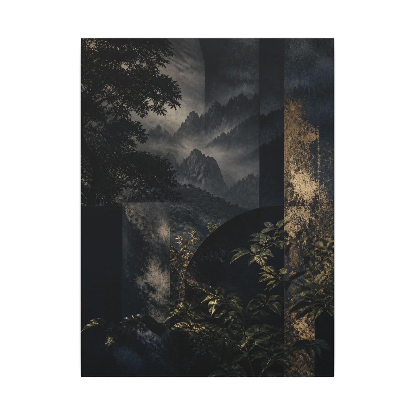 Mountain Mist Summer Canvas Art | Dark Japandi Atmospheric Design