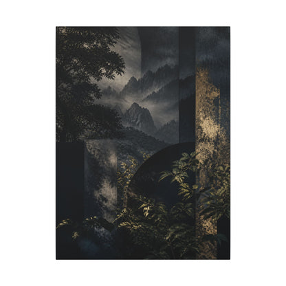 Mountain Mist Summer Canvas Art | Dark Japandi Atmospheric Design