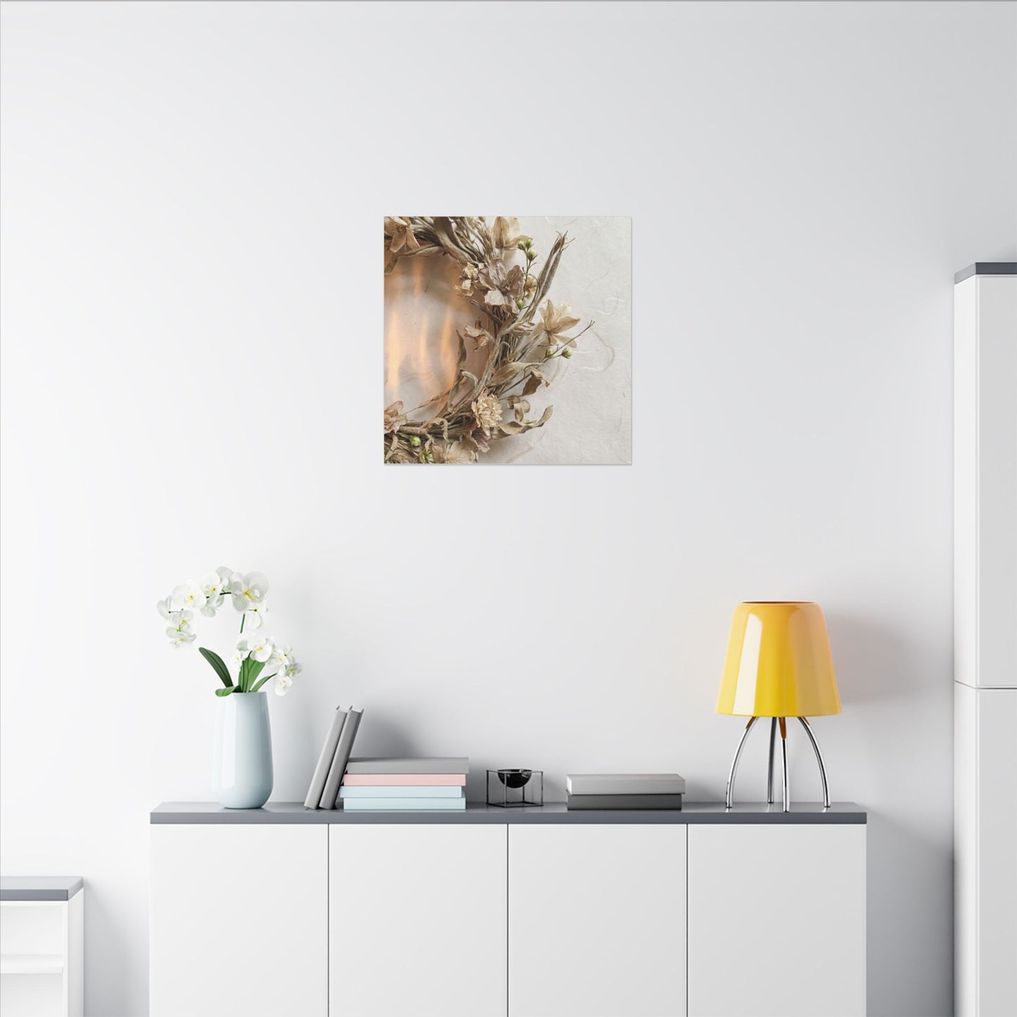 Dried Flowers Japanese Pattern Canvas Art | Neutral Japandi Art