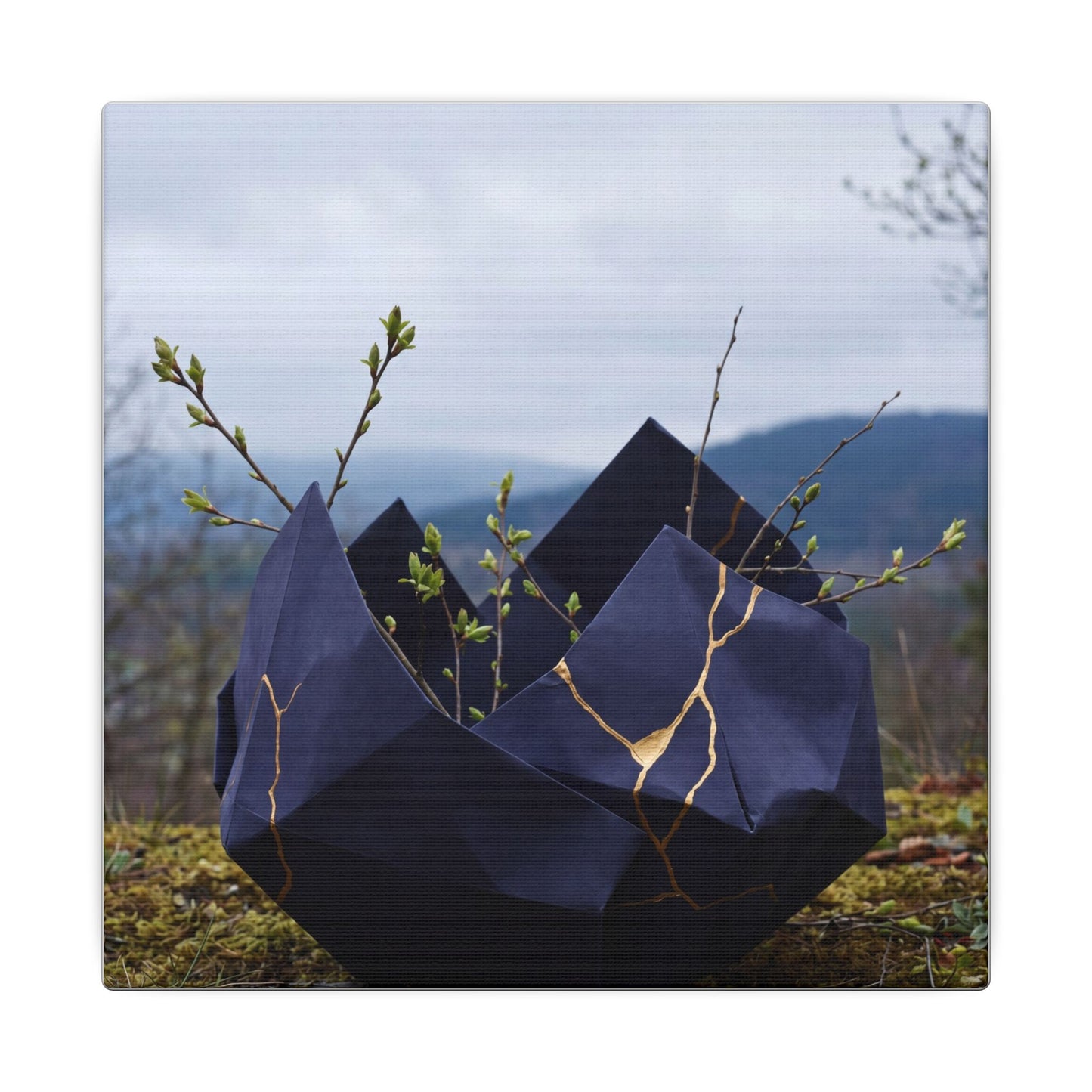 Paper Fold Canvas Art | Spring Kintsugi Gold Repair Art