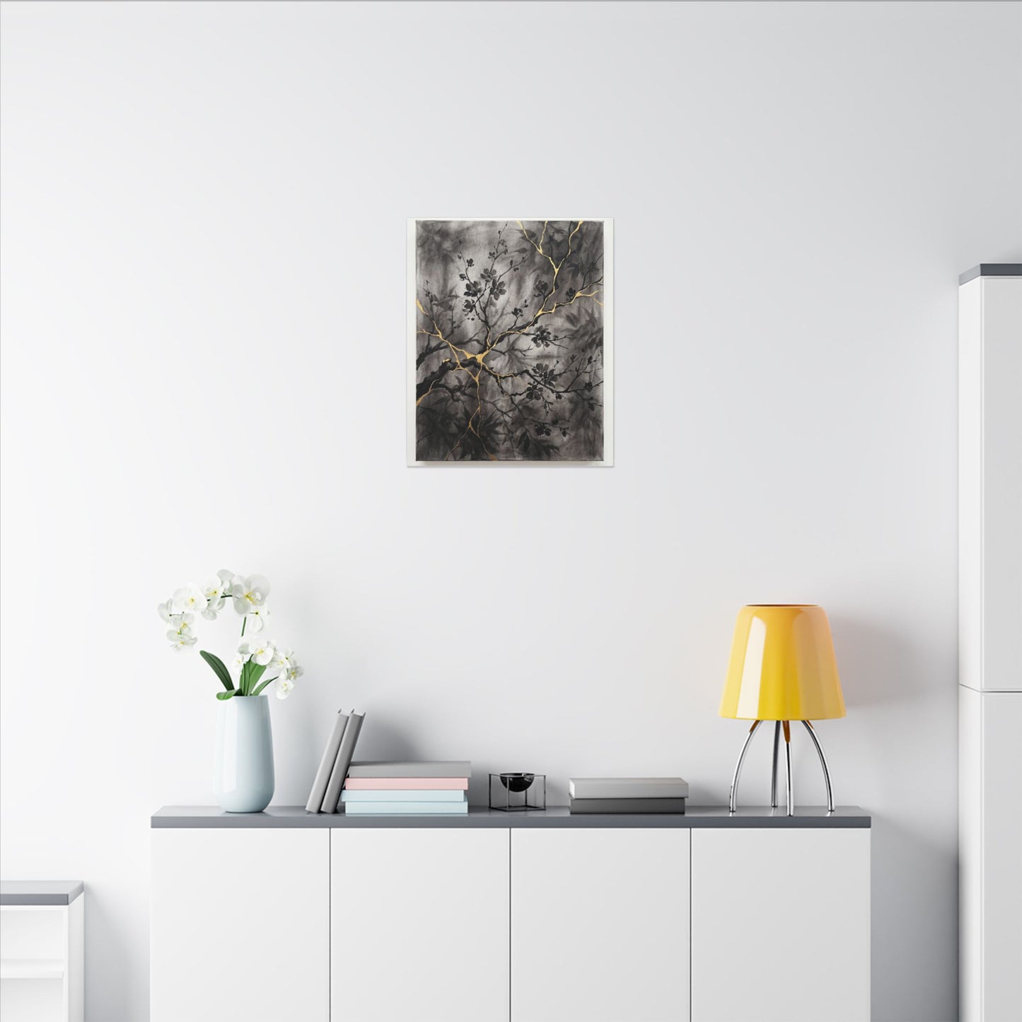 Kanso Cherry Blossom Canvas Art - Kintsugi Crackle Gold