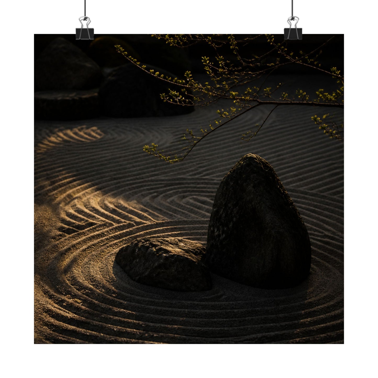 Golden Hour Rock Garden Wall Art Print - Dark Japandi Ma