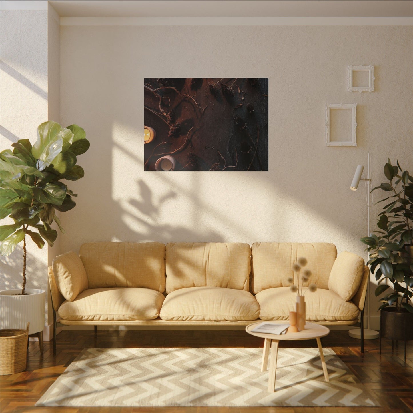 Dried Flowers Canvas Art | Winter Dark Japandi Moody Minimal Art