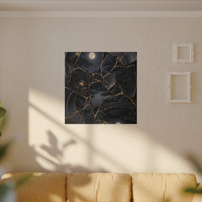 Kintsugi Moonlit Garden in Golden Hour | Gold Repair Canvas Art