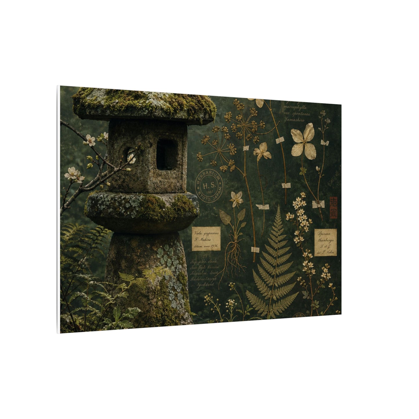 Spring Stone Lantern Herbarium Canvas Art | Nostalgic Decor