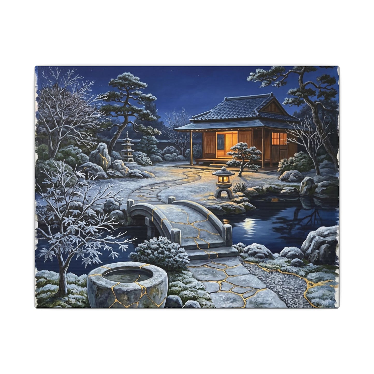 Moonlit Garden Winter Canvas Art | Kintsugi Artful Design