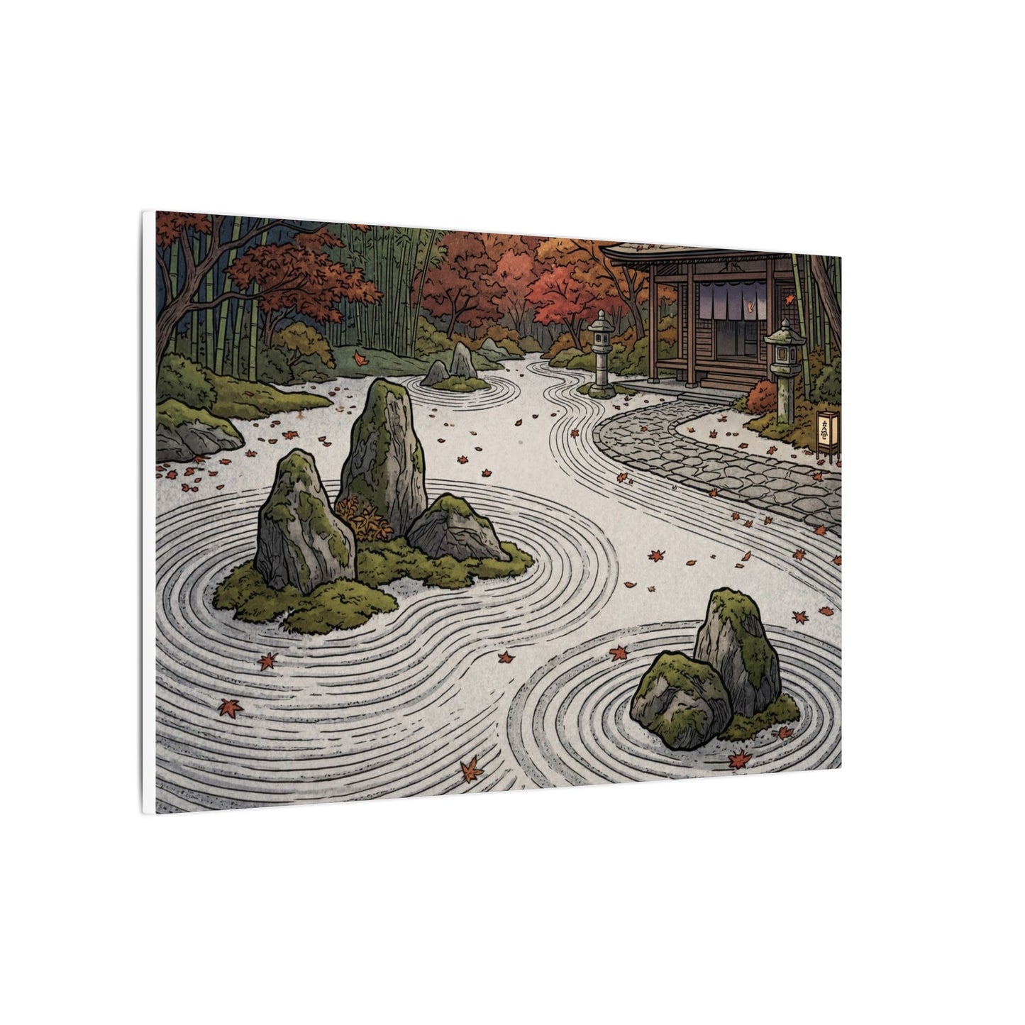 Autumn Rock Garden Ukiyo E Inspired Canvas Art | Peaceful Decor
