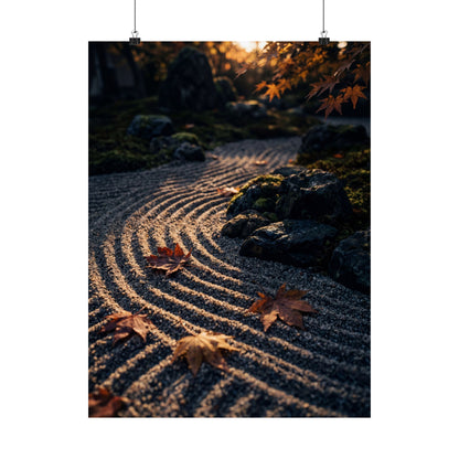 Rock Garden Autumn Wall Art Print | Dark Japandi Atmospheric Design