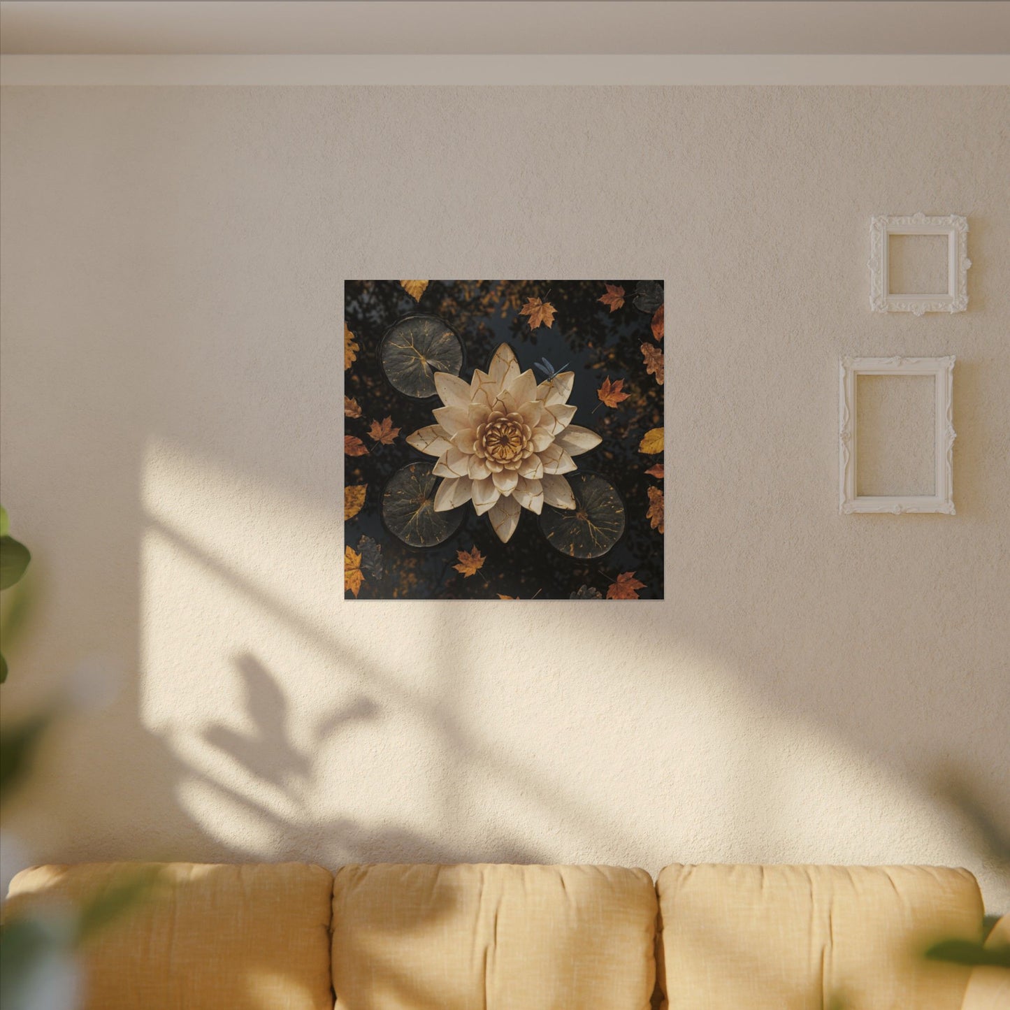 Kintsugi Lotus Flower in Dappled | Gold Repair Canvas Art