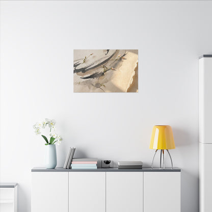 Ink Brushstroke Watercolor Canvas Art | Neutral Japandi Art