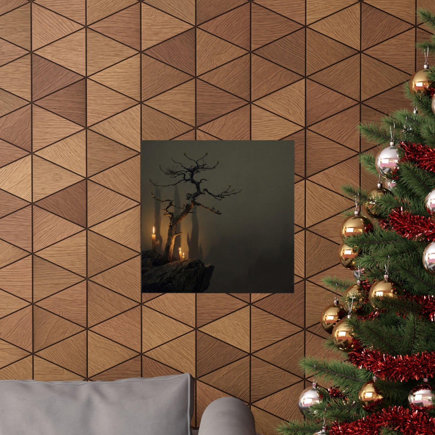 Pine Tree Shadow Zen Wall Art Print | Moody Dark Japandi Art