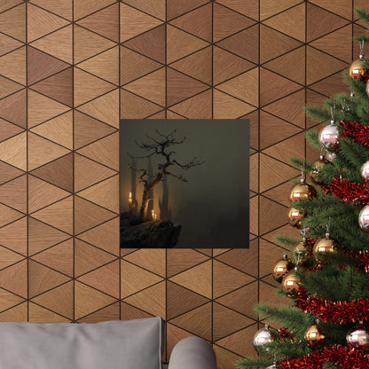 Pine Tree Shadow Zen Wall Art Print | Moody Dark Japandi Art