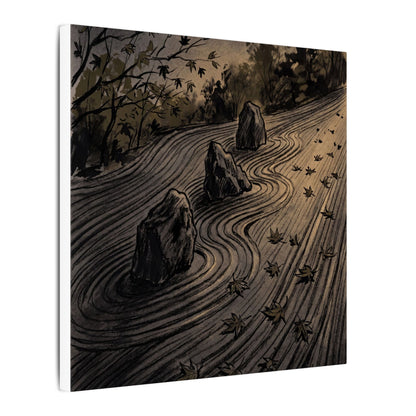 Rock Garden Canvas Art | Autumn Dark Japandi Charcoal Ink Art