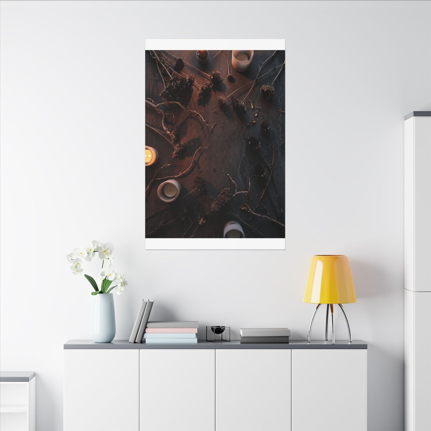 Dried Flowers Canvas Art | Winter Dark Japandi Moody Minimal Art