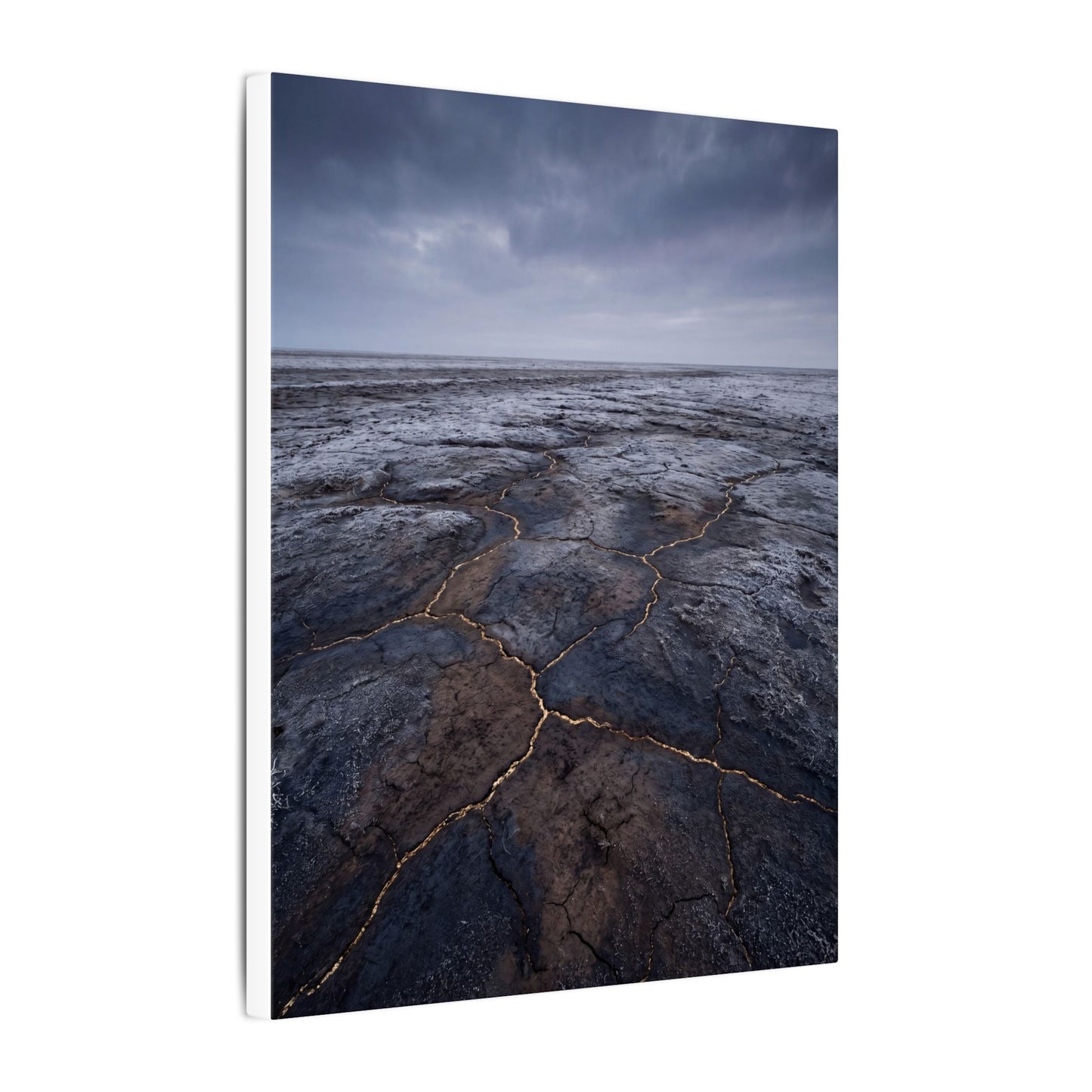 Dark Japandi Cracked Earth in Overcast | Dark Texture Canvas Art