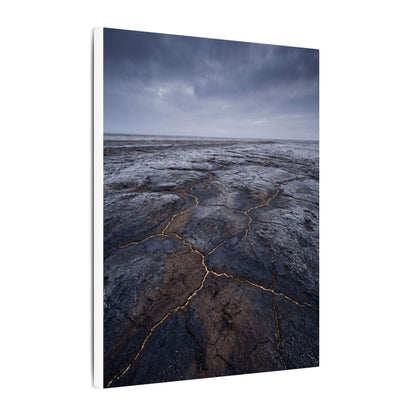 Dark Japandi Cracked Earth in Overcast | Dark Texture Canvas Art