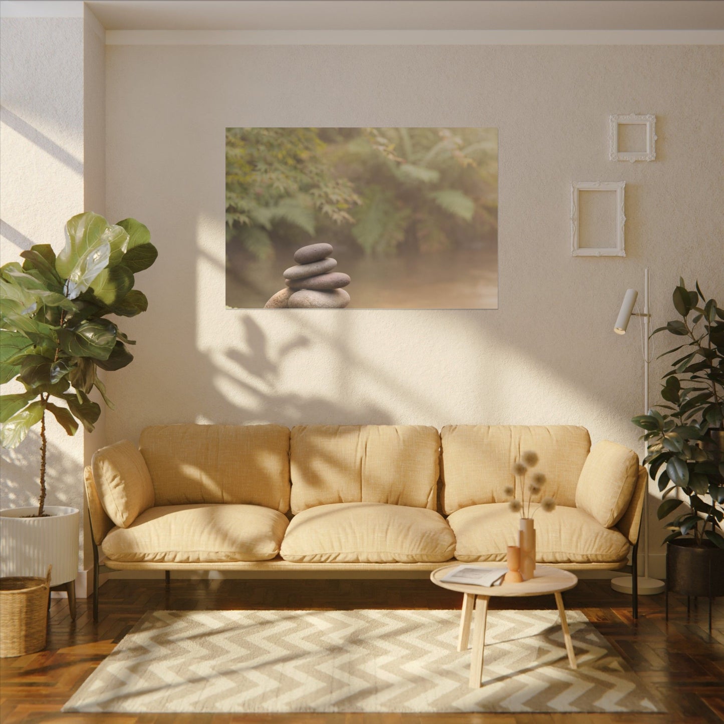 Cozy River Stones Canvas Art - Japanese Pattern Japandi