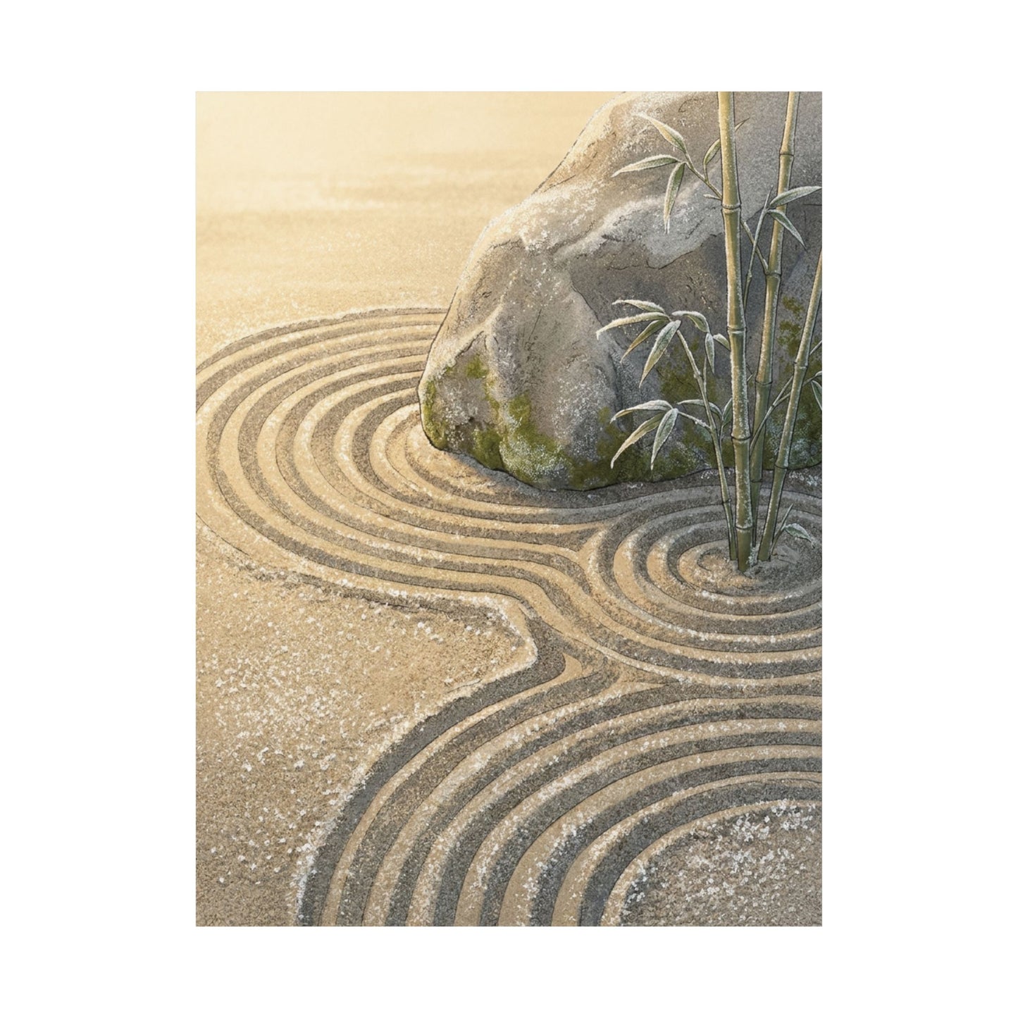Rock Garden Ukiyo E Inspired Wall Art Print | Peaceful Zen Art