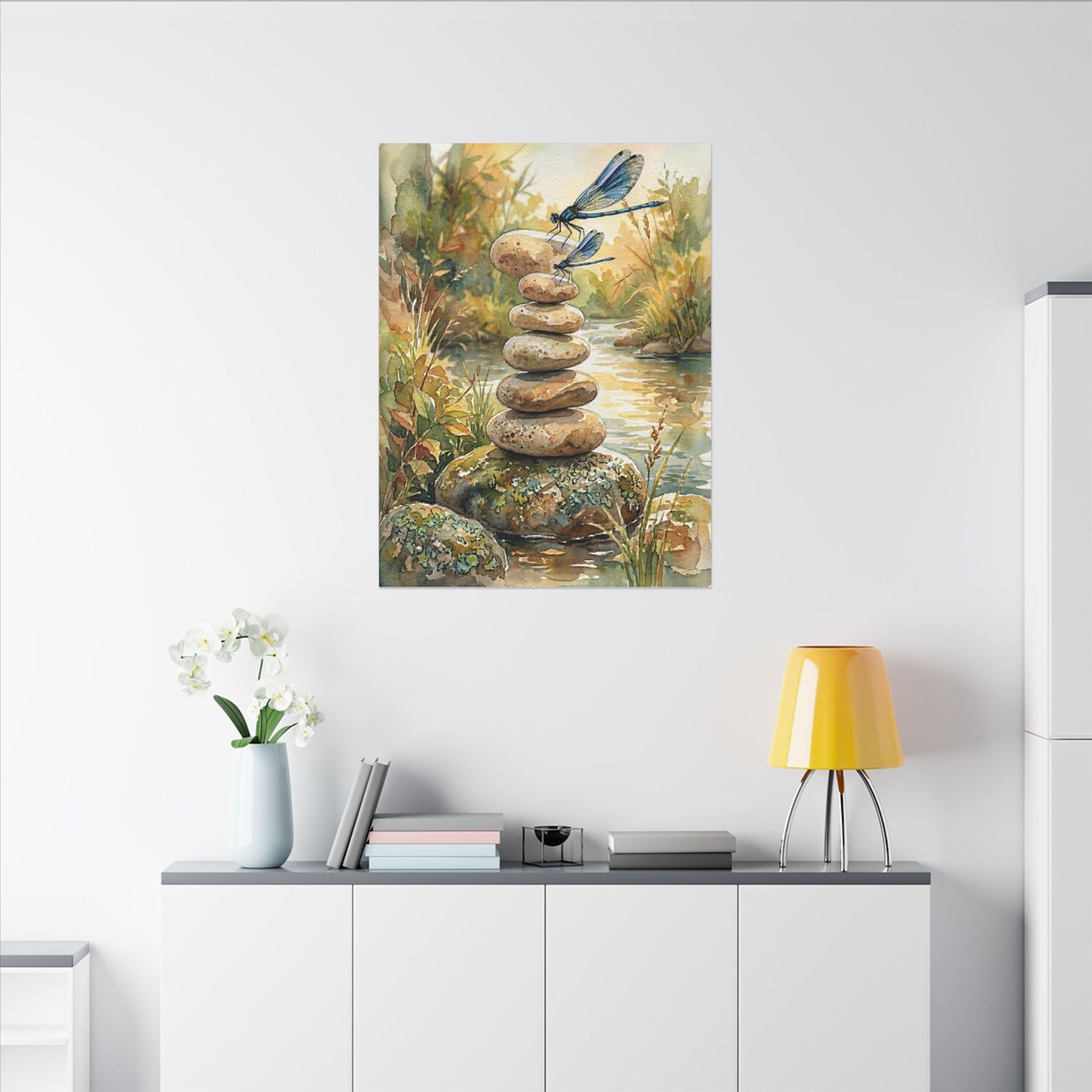 River Stones Summer Canvas Art | Japandi Cozy Design
