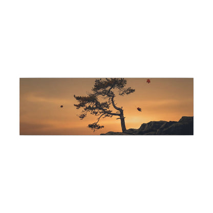 Dark Japandi Pine Tree in Golden Hour | Moody Minimal Canvas Art