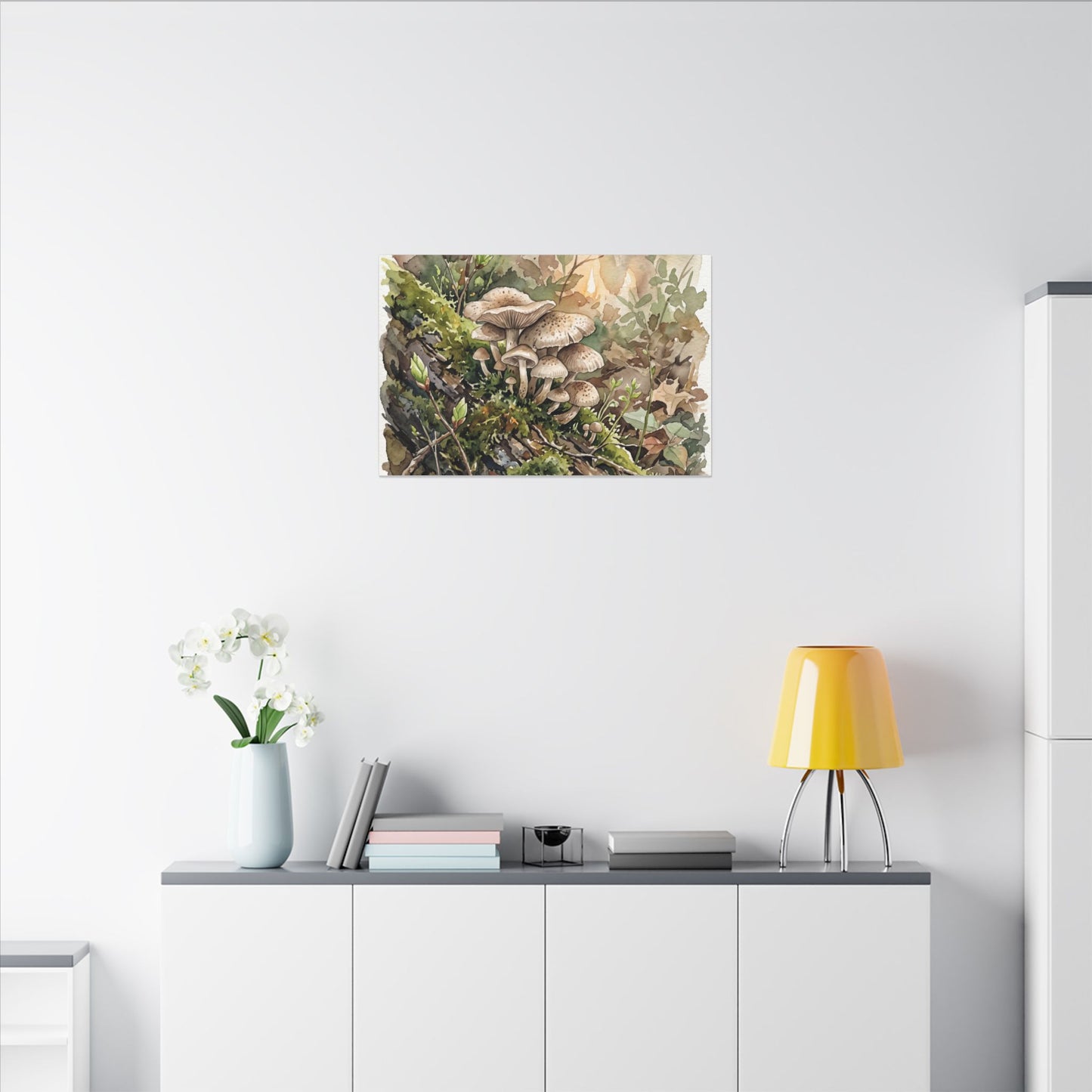 Wild Mushrooms Canvas Art | Spring Japandi Watercolor Art