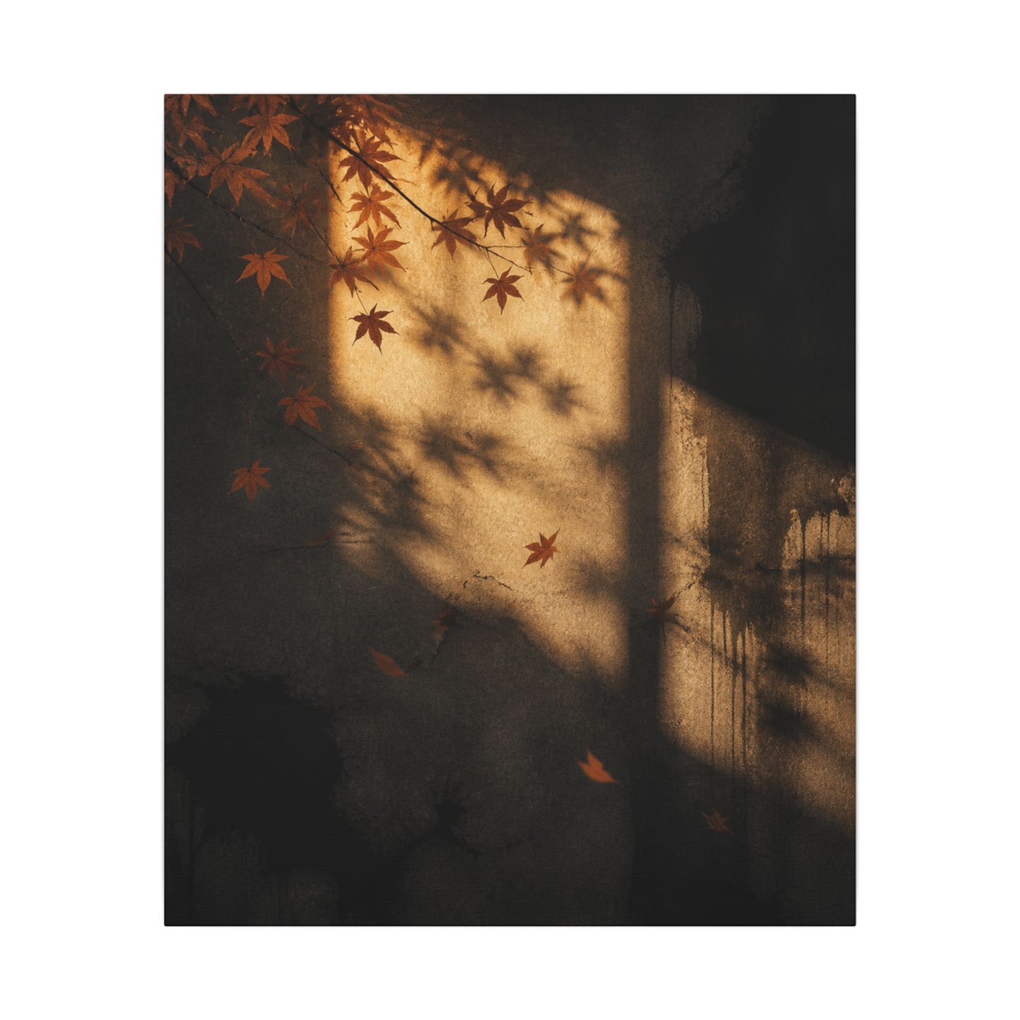 Shadow Play Canvas Art | Autumn Dark Japandi Charcoal Ink Art