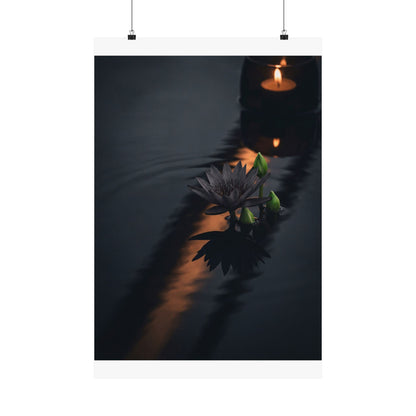 Candlelight Lotus Flower Wall Art Print - Dark Japandi Seijaku