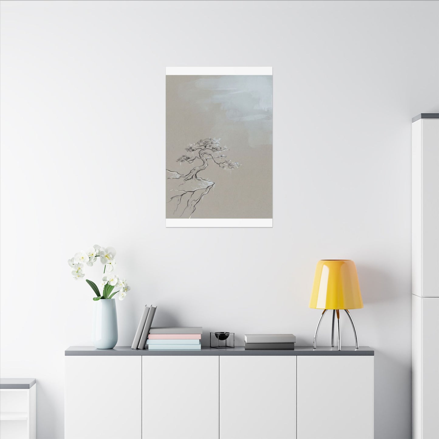 Pine Tree Minimal Line Canvas Art | Warm Japandi Art