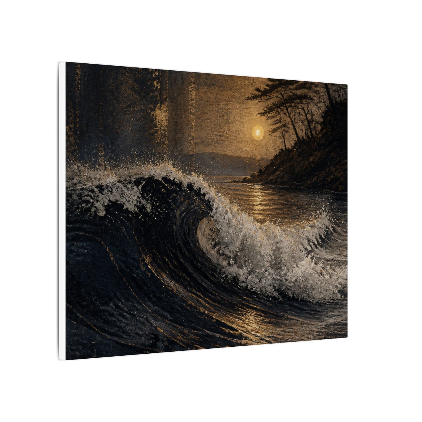 Ocean Wave Dark Texture Canvas Art | Bold Dark Japandi Art