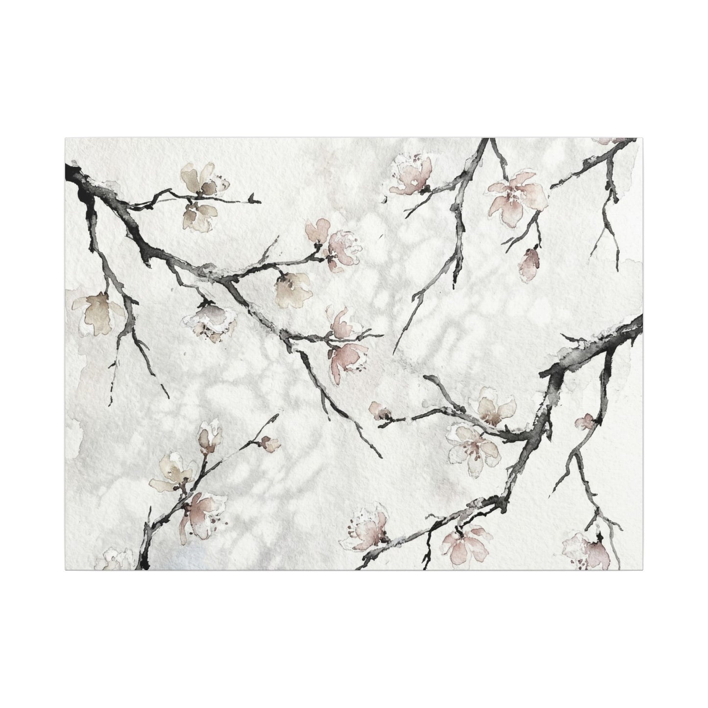 Cherry Blossom Canvas Art | Winter Japandi Watercolor Art Art Print