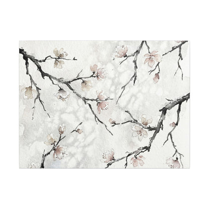 Cherry Blossom Canvas Art | Winter Japandi Watercolor Art Art Print
