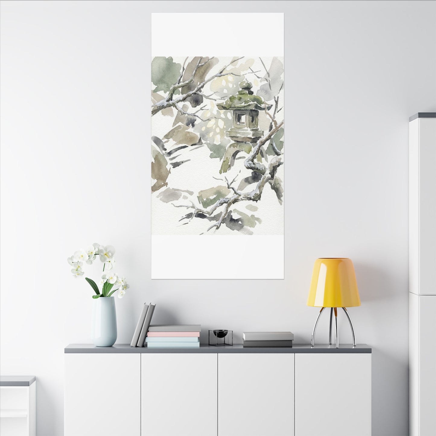 Elegant Stone Lantern Canvas Art - Watercolor Japandi