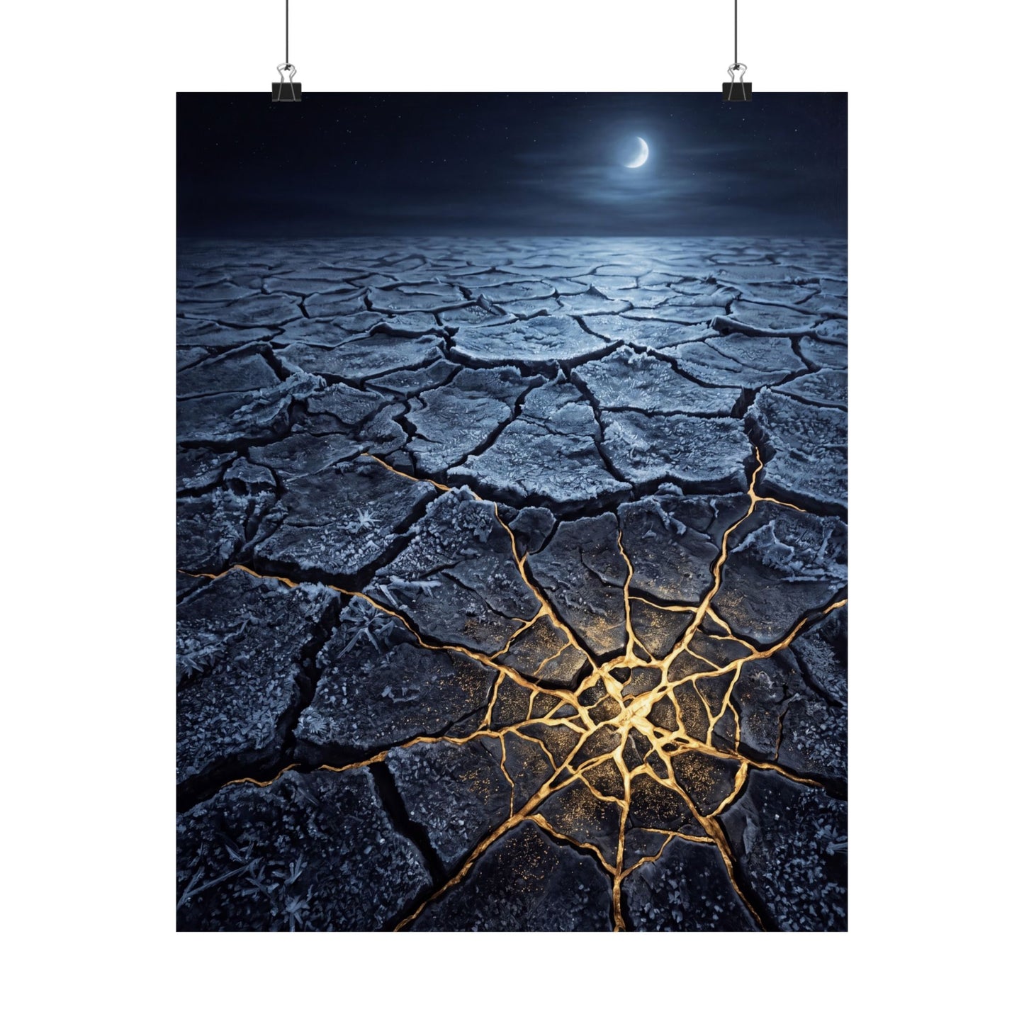 Artful Cracked Earth Wall Art Print - Gold Vein Kintsugi