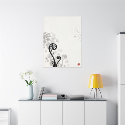 Winter Fern Unfurling Ukiyo E Inspired Canvas Art | Peaceful Decor