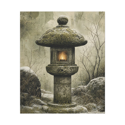 Stone Lantern Winter Canvas Art | Japandi Neutral Design