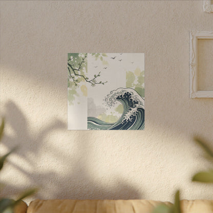 Spring Ocean Wave Ukiyo E Inspired Canvas Art | Serene Decor