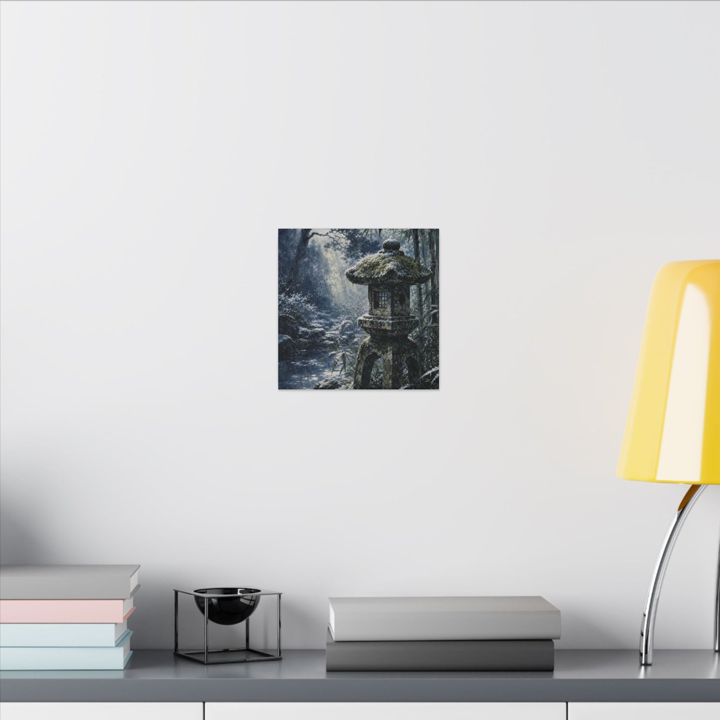 Zen Stone Lantern in Dappled | Sumi E Canvas Art