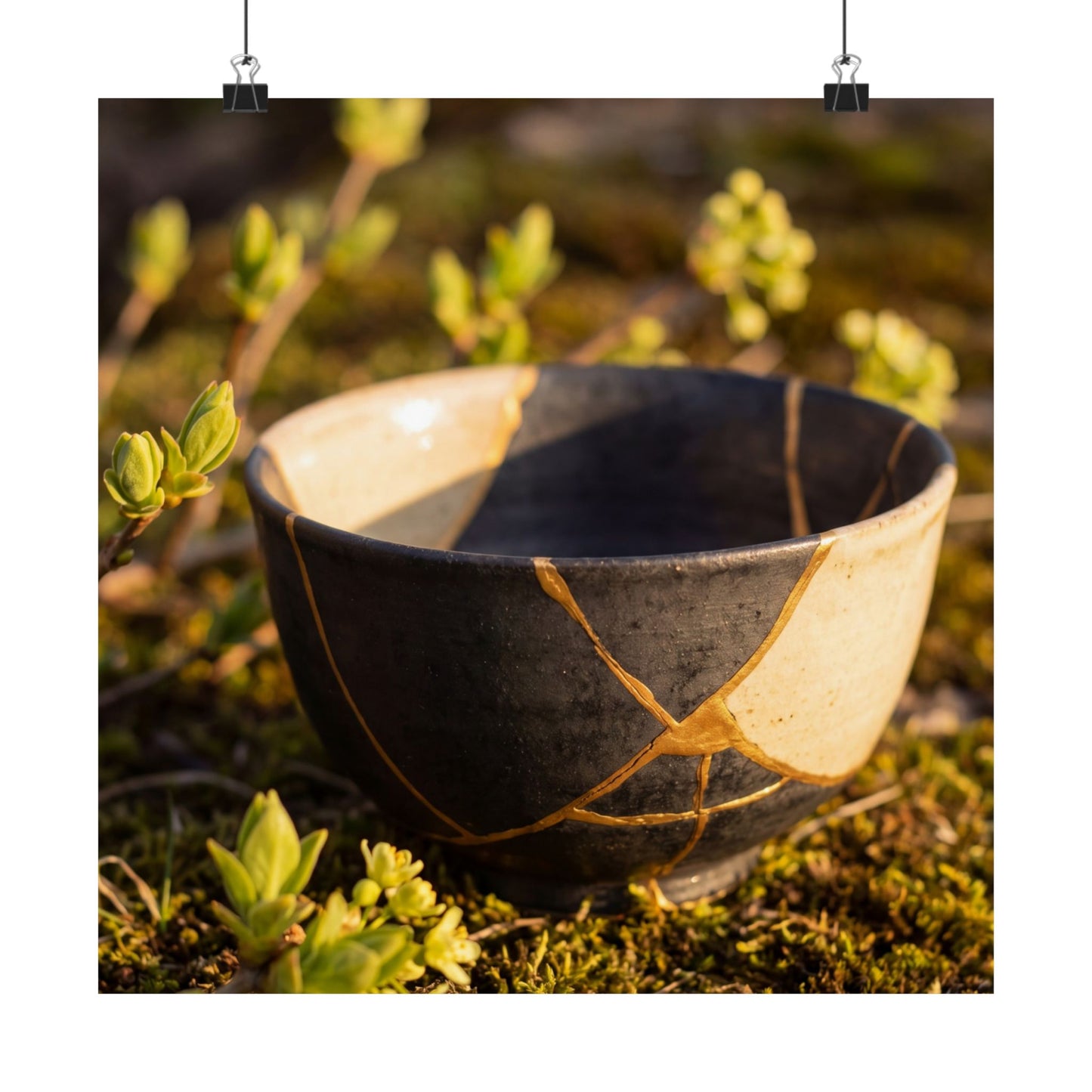 Kintsugi Broken Pottery in Golden Hour | Gold Repair Wall Art Print