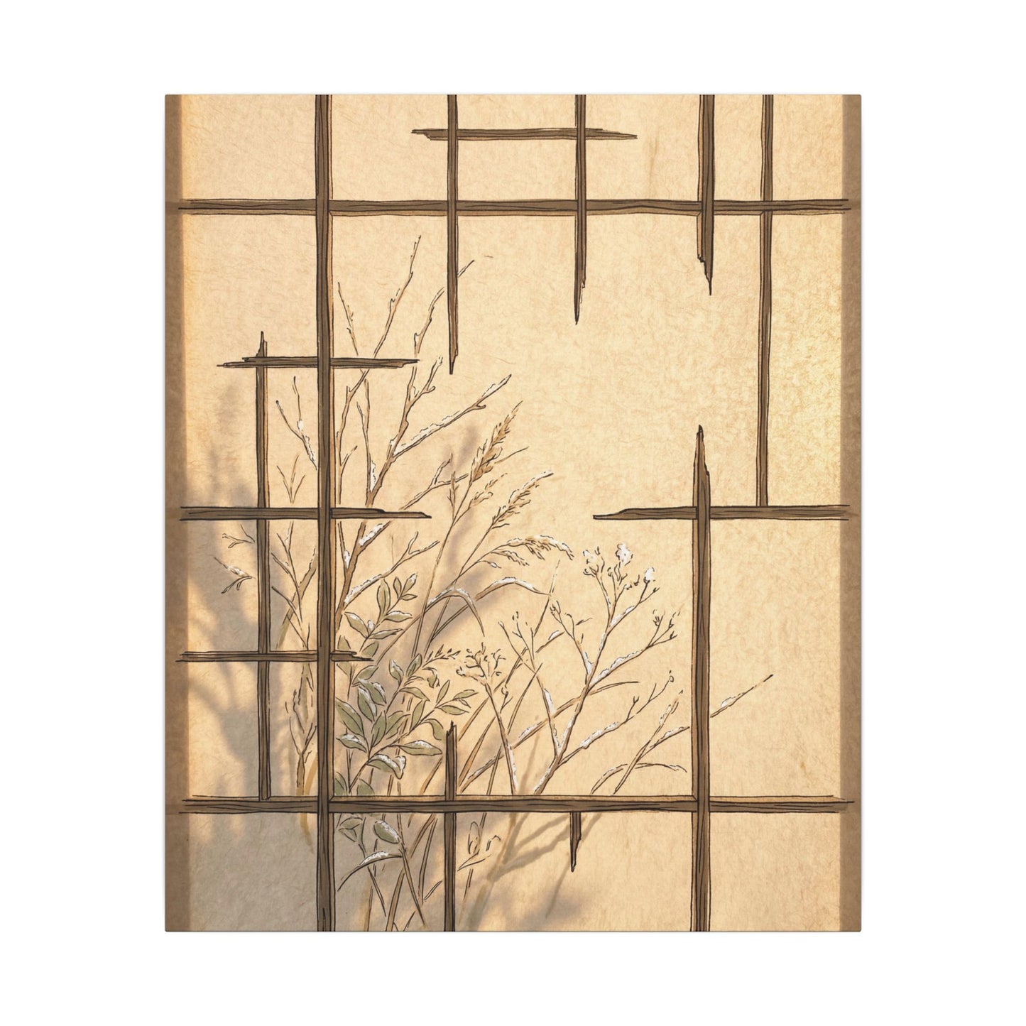 Shoji Screen Canvas Art | Winter Japandi Minimal Line Art