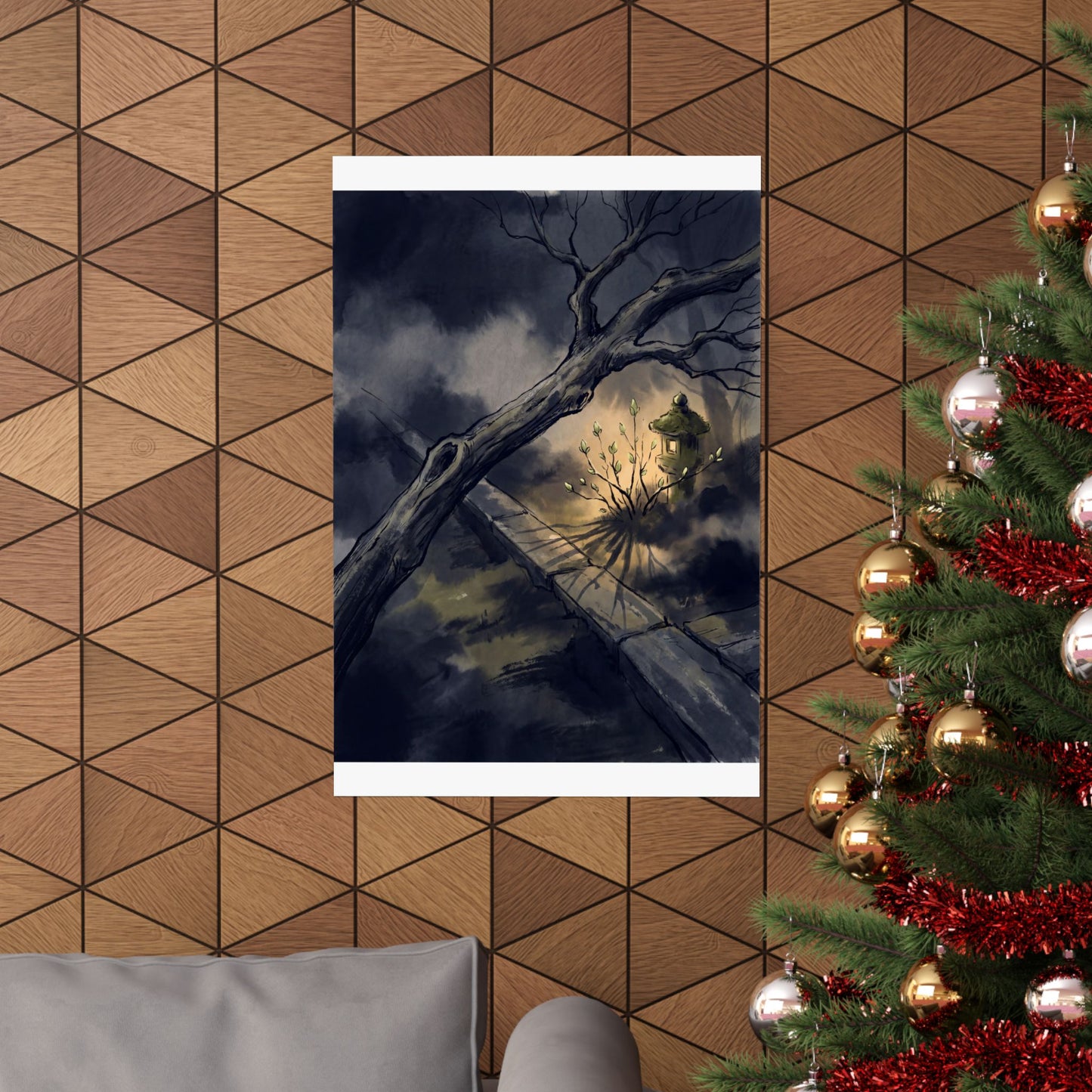 Golden Hour Moonlit Garden Wall Art Print - Dark Japandi Datsuzoku