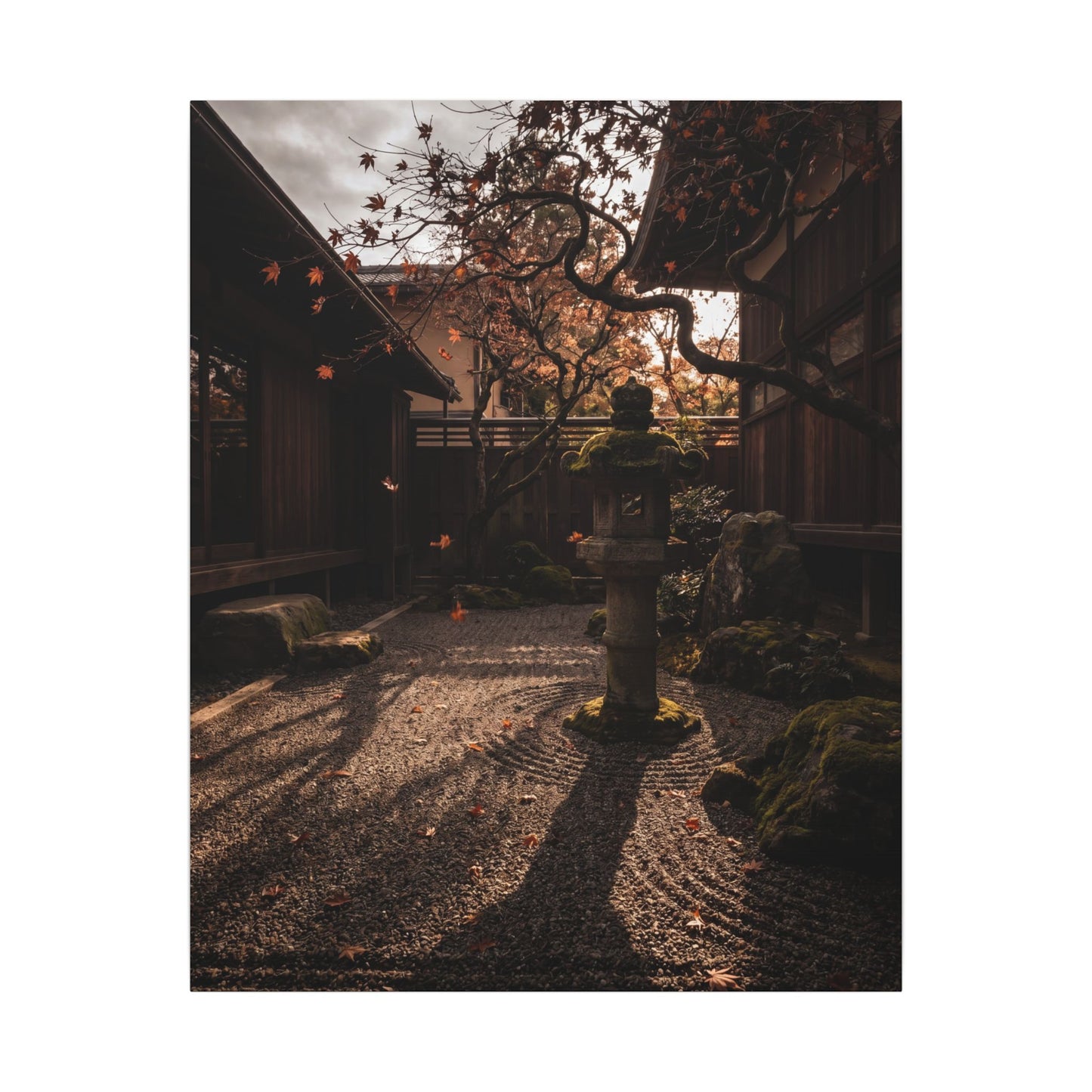 Seijaku Stone Lantern Canvas Art - Dark Japandi Shadow Zen