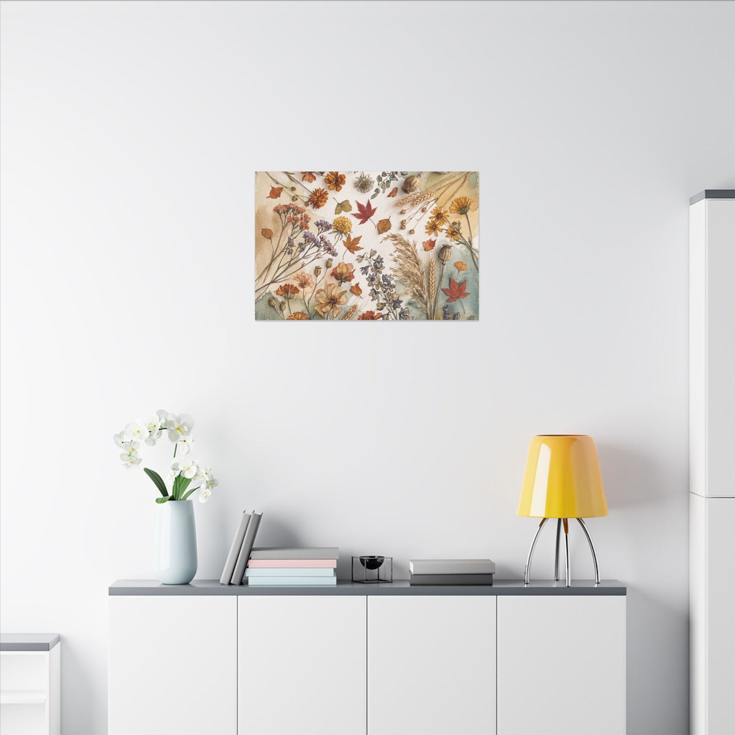Dried Flowers Canvas Art | Autumn Japandi Watercolor Art