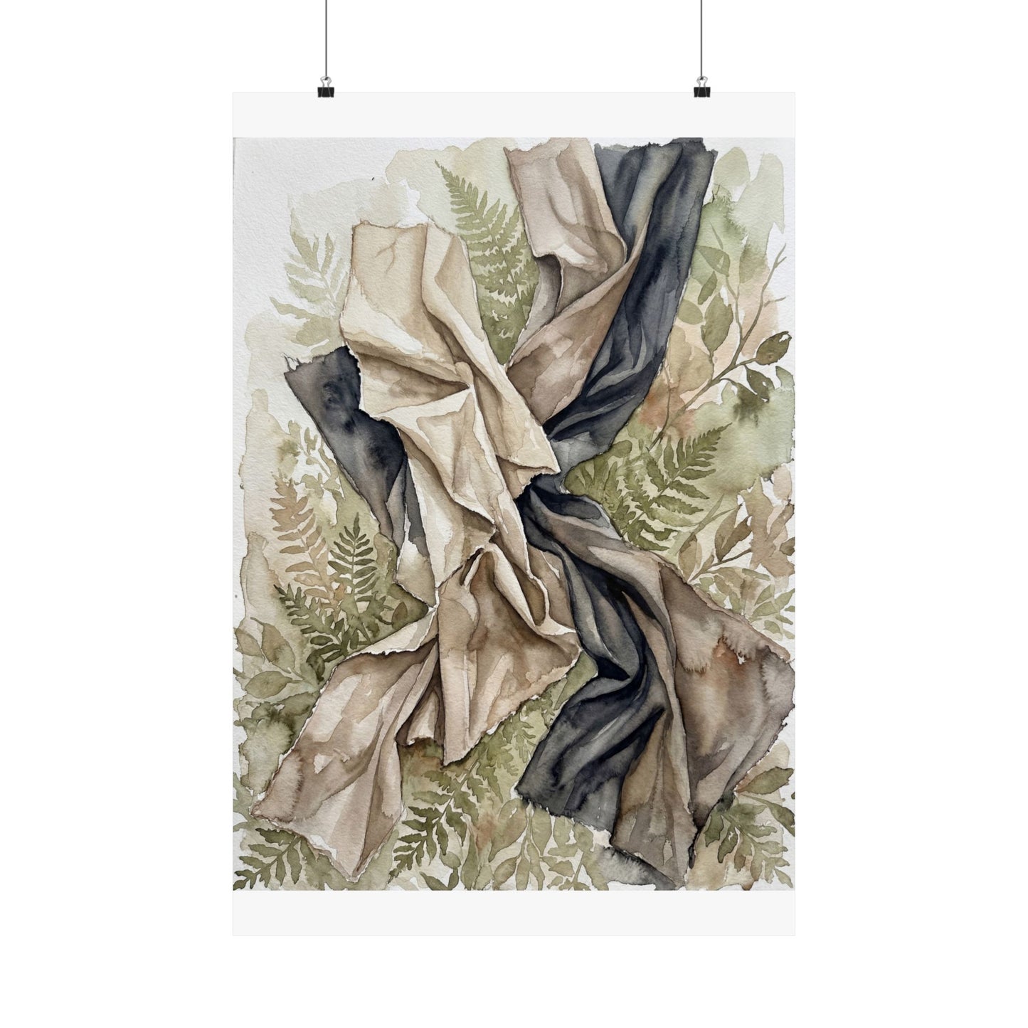 Kanso Silk Drape Wall Art Print - Japandi Watercolor Art Print