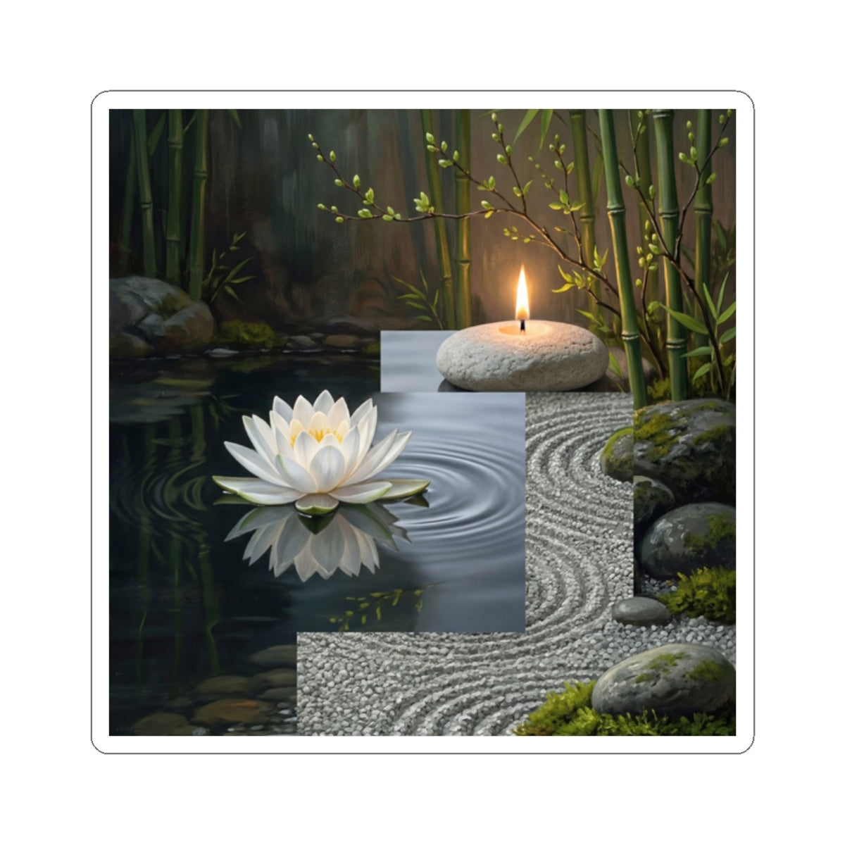 Lotus Flower Karesansui Sticker | Peaceful Zen Art Art Print