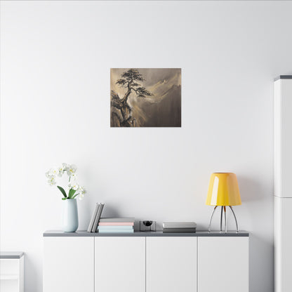 Pine Tree Charcoal Ink Canvas Art | Luxurious Dark Japandi Art