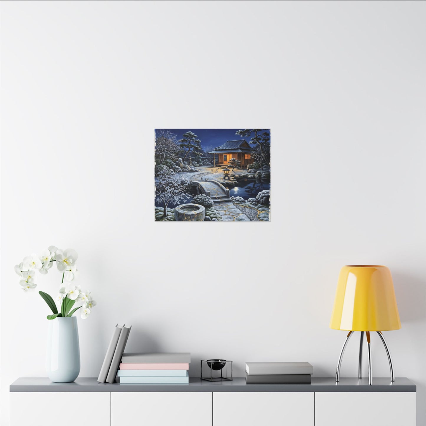 Moonlit Garden Winter Canvas Art | Kintsugi Artful Design