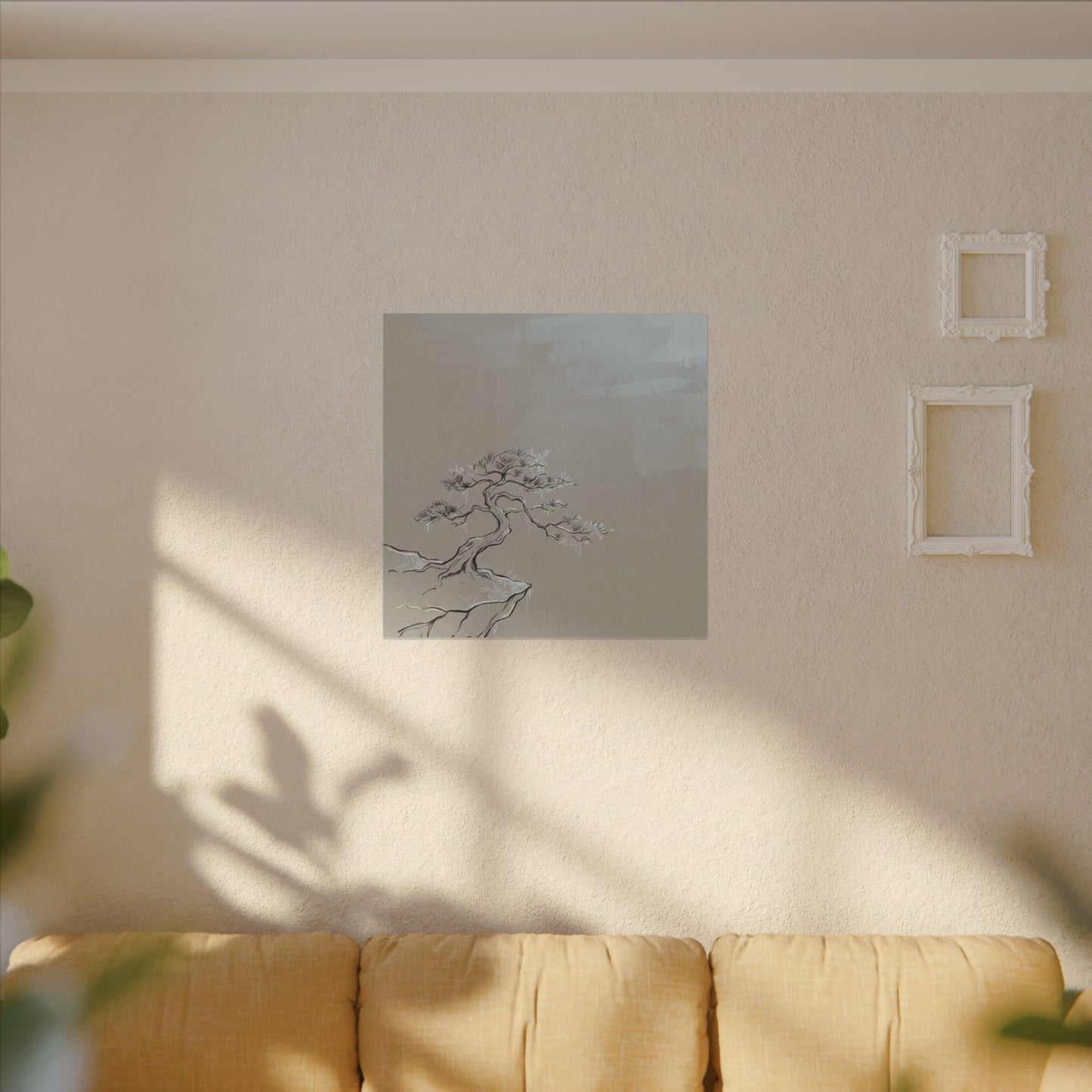 Pine Tree Minimal Line Canvas Art | Warm Japandi Art